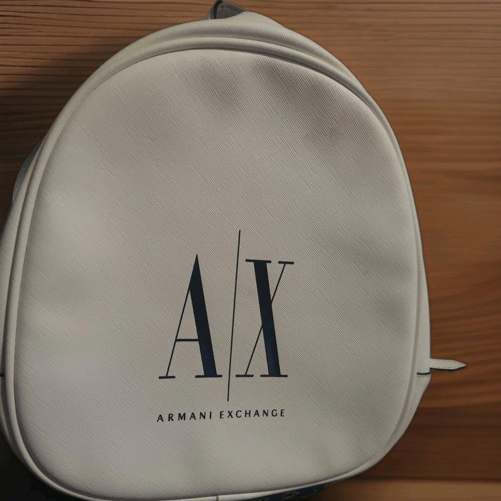 Armani Exchange White Quilted Fabric Backpack With Logo Bag Preppy *stain*